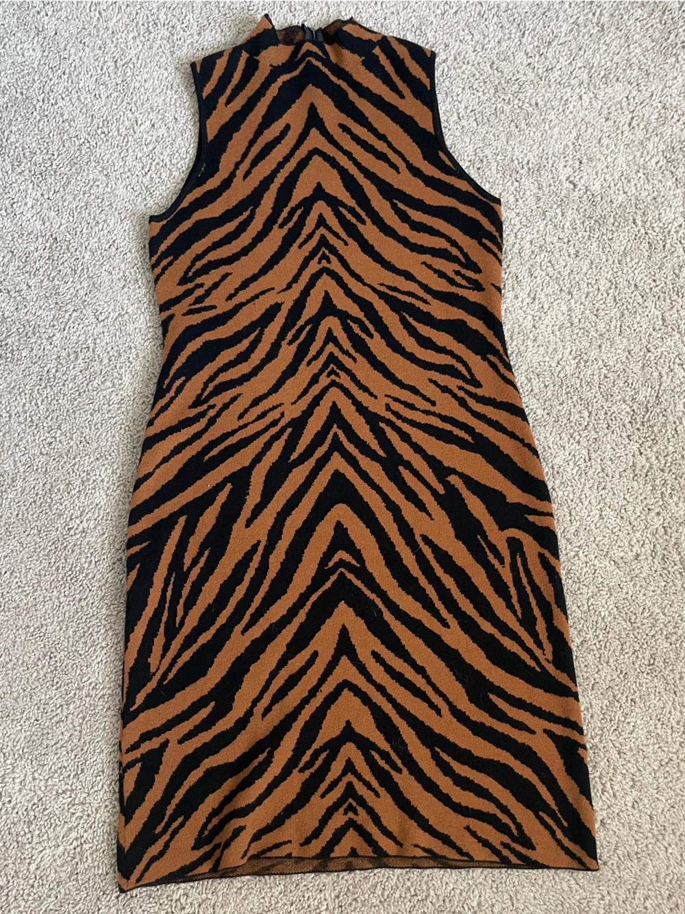 Tahari Sleeveless Mock Neck Tiger Stripe Knit Midi Dress